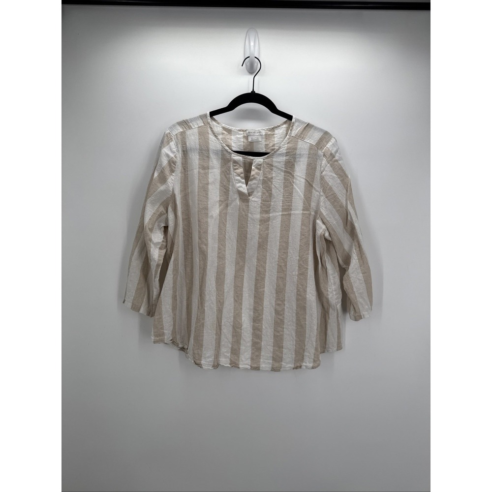 Van Heusen Shirt Top Women's Size XL 3/4 Sleeve V-Neck Casual Blouse Linen